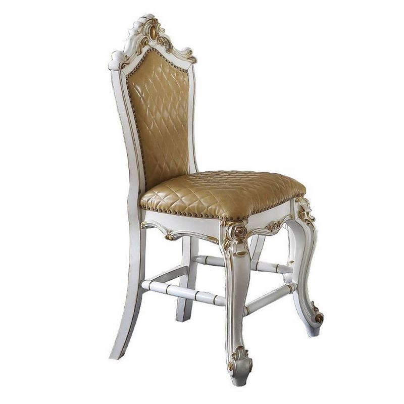 Antique Pearl & Butterscotch PU Upholstered Counter Chair with Nailhead Trim