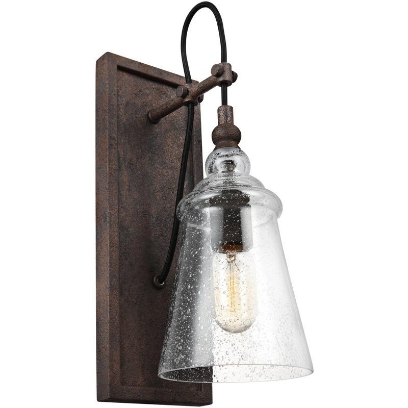 Dark Weathered Iron Dimmable Industrial Wall Sconce with Clear Seeded Glass Shade