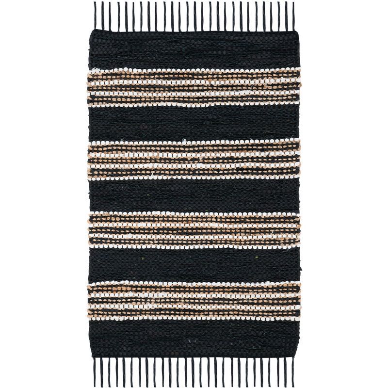 Black and Natural Handwoven Cotton Cowhide Area Rug