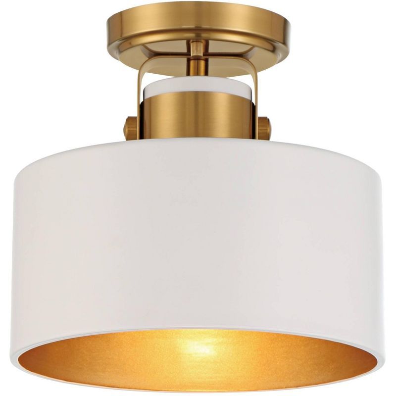 Soft Gold Metal White Drum Modern Ceiling Light