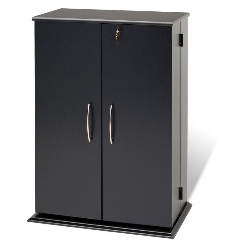 Adjustable Black Locking Media Storage Cabinet with Nickel Handles