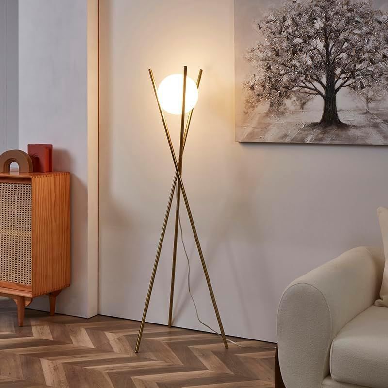 Solstice Gold Glass Globe Floor Lamp with Adjustable LED Light