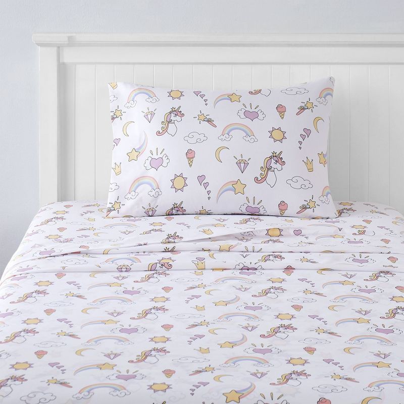 Magical Unicorn Pink Microfiber Twin XL Kids' Sheet Set