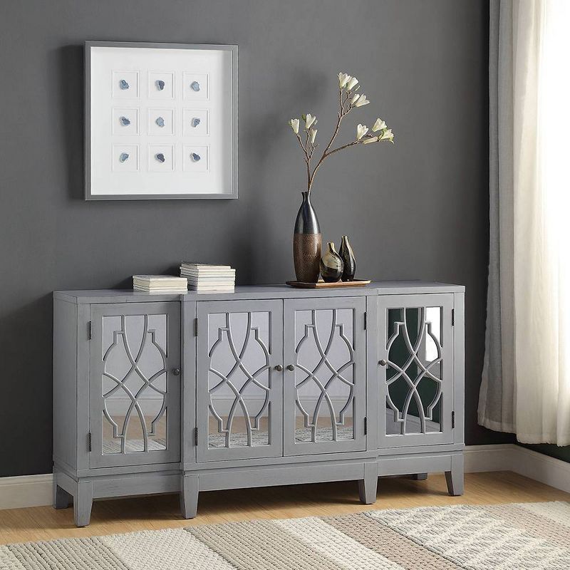 Antique Gray Wood and Mirrored Console Table with Storage