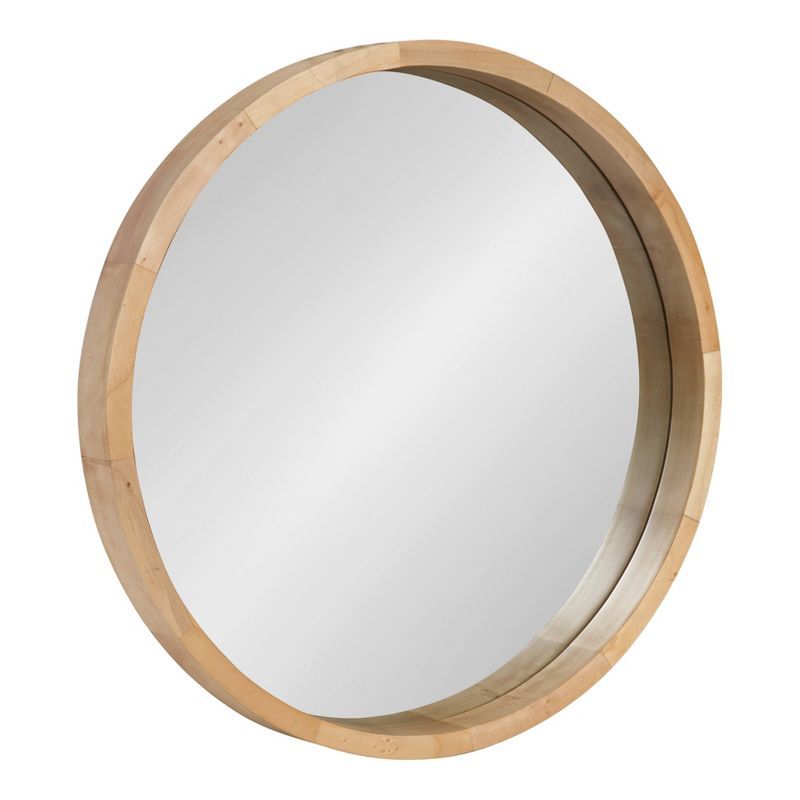 Natural Finish Round Wood Frame Wall Mirror, 22 Inch