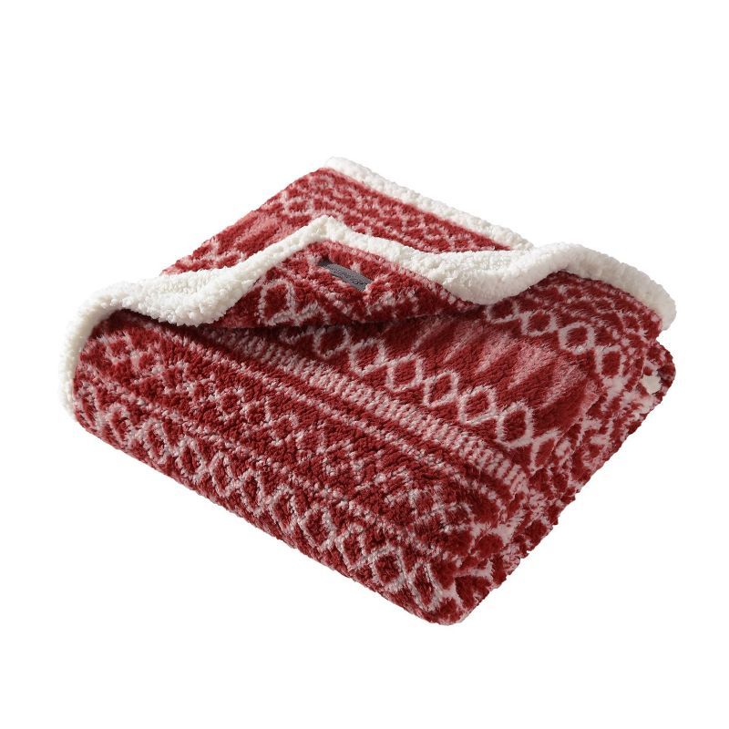 Red and White Reversible Sherpa Throw Blanket