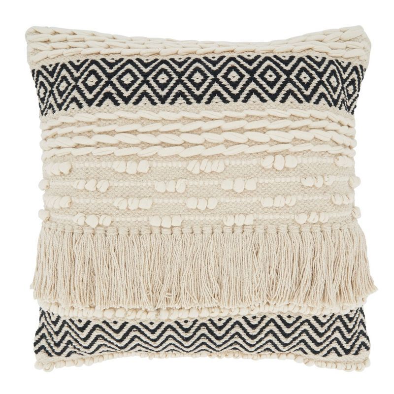 Natural Multi-Textured Moroccan Cotton Square Throw Pillow