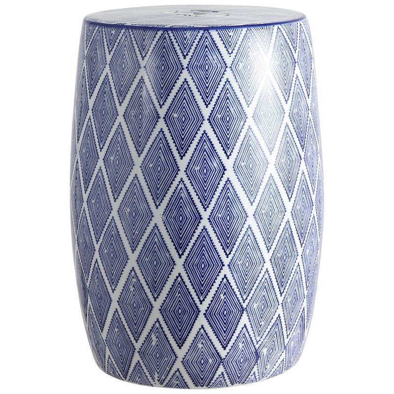 Blue and White Ceramic Diamond Drum Garden Stool