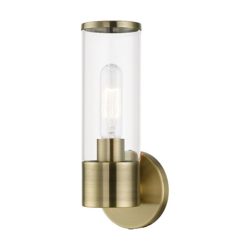 Antique Brass Direct Wired Dimmable Sconce with Clear Glass Shade