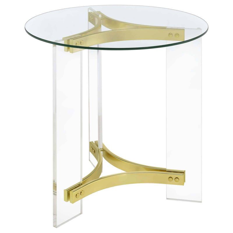 Janessa Round Glass Top End Table with Gold Acrylic Legs