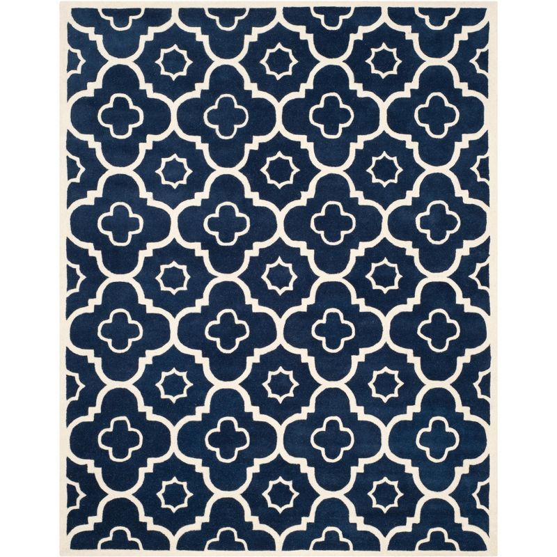 Hand-Tufted Dark Blue Geometric Wool 9' x 12' Area Rug