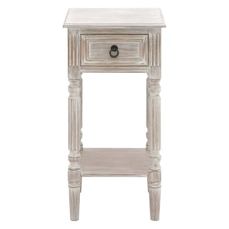 Farmhouse Chic White Wood Accent Table with Storage, 14" x 29"