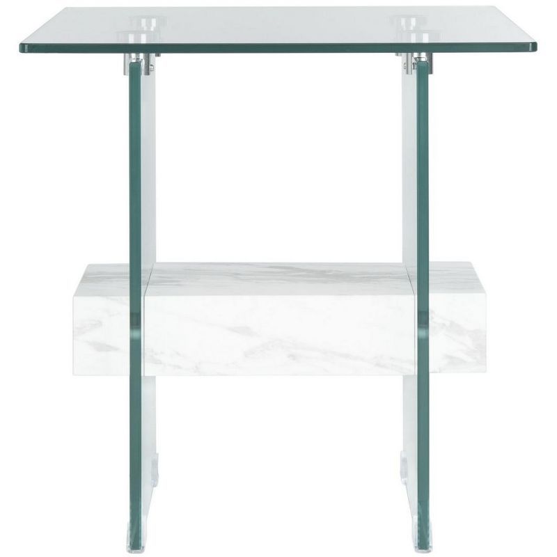 Kayley Square Glass and Faux White Marble Accent Table