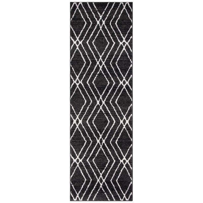 Black and Light Grey Geometric Runner Rug, 2'6" x 8', Synthetic