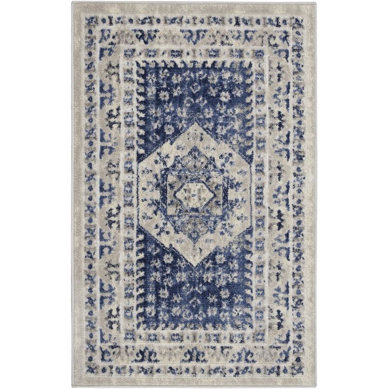 Ivory Blue Rectangular Synthetic Area Rug 2'6" x 4'