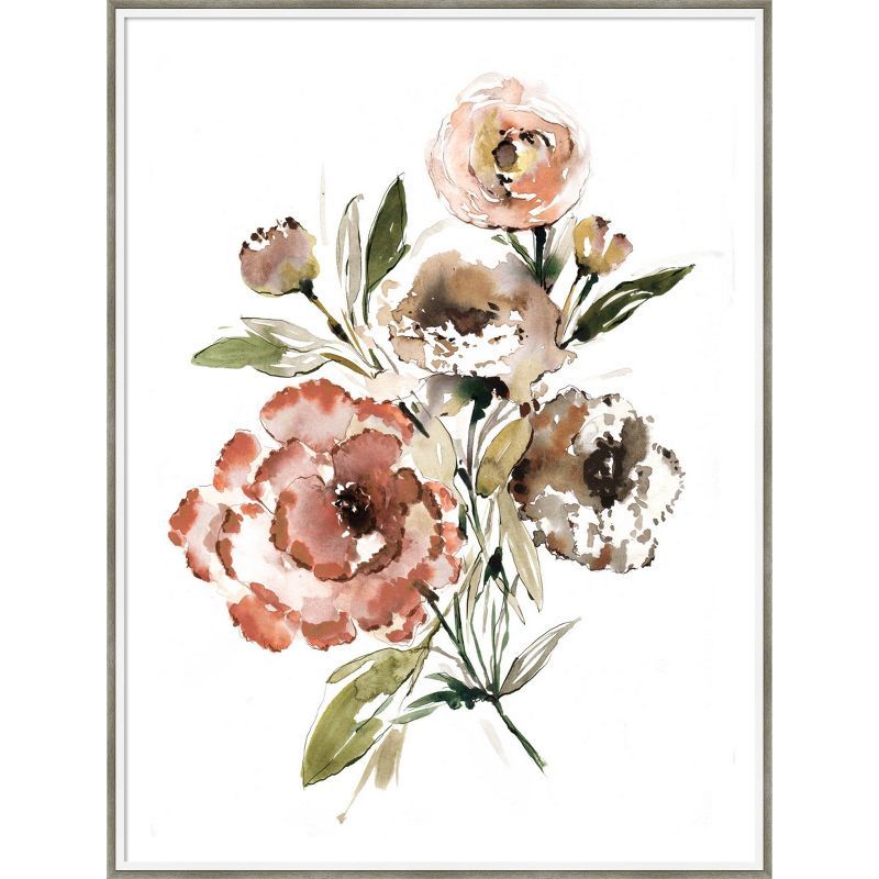 Muted Floral Bouquet Wood Framed Wall Art Print