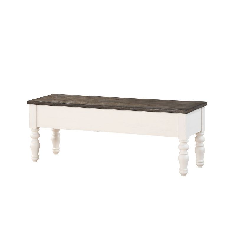 Transitional Ivory and Dark Oak Storage Bench with Turned Legs