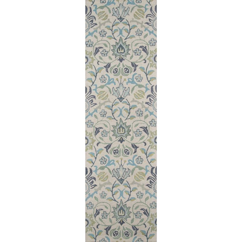 Blue Floral Hand-Tufted Wool Runner Rug, 2'3" x 8'