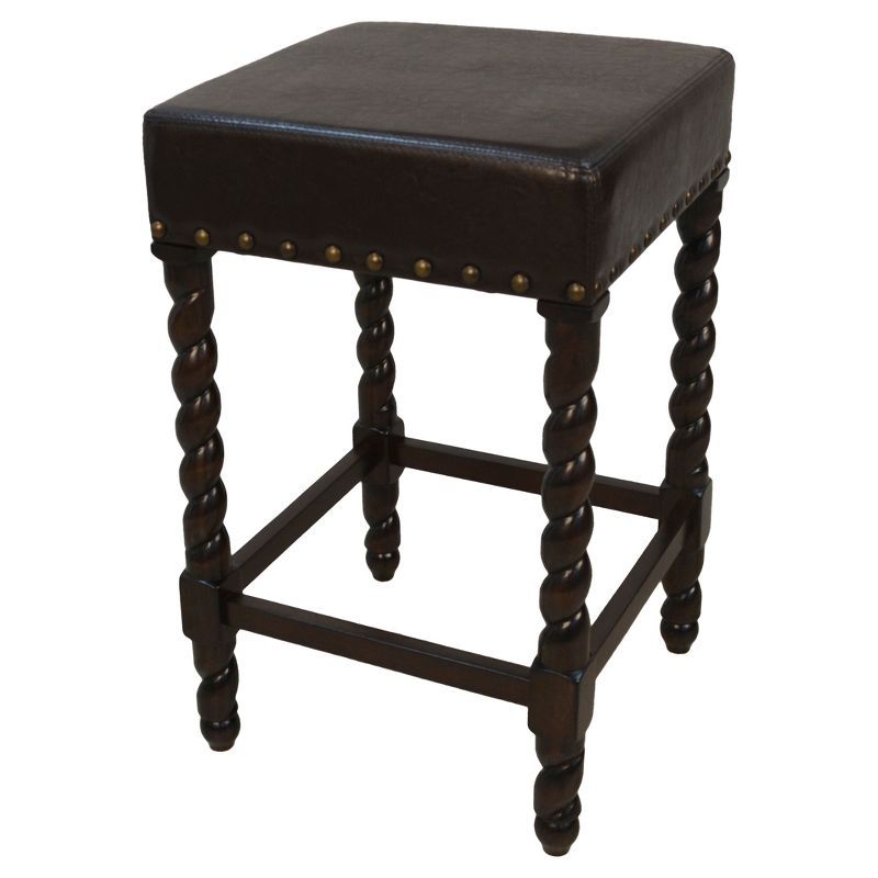 Espresso Brown Leatherette Backless Counter Stool with Nailhead Trim