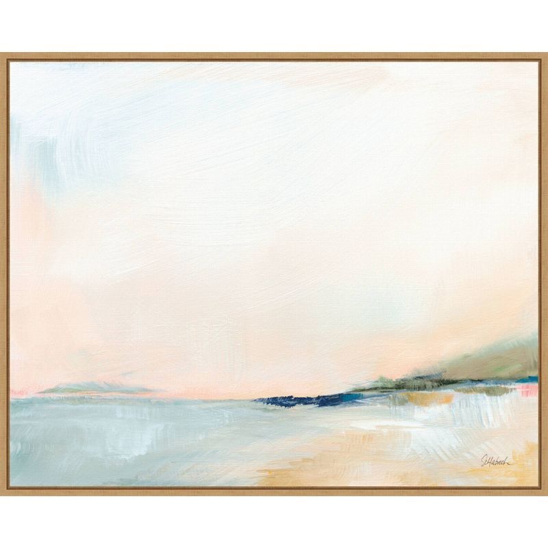 Open Sky Over Water Framed Canvas Art Print in Maple Frame