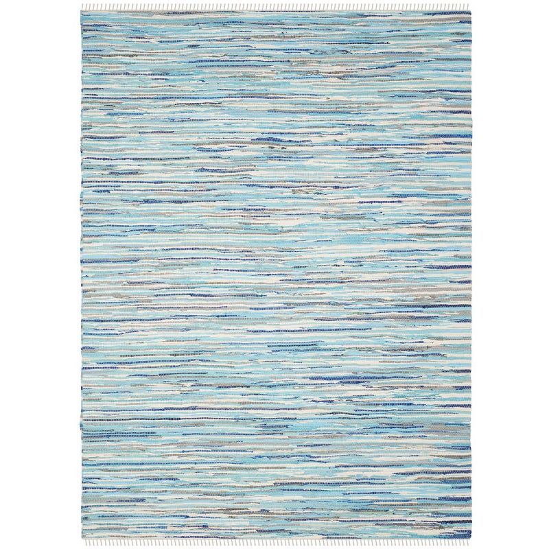 Hand-Woven Turquoise Multi-Stripe Cotton Area Rug, 6' x 9'