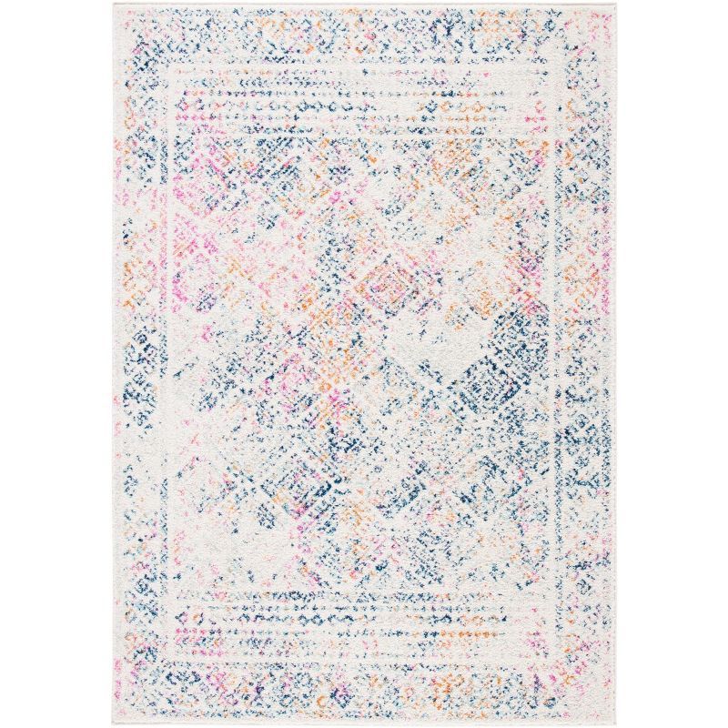 Ivory & Dark Blue Hand-Knotted Boho Chic Synthetic Rug - 2'x5'