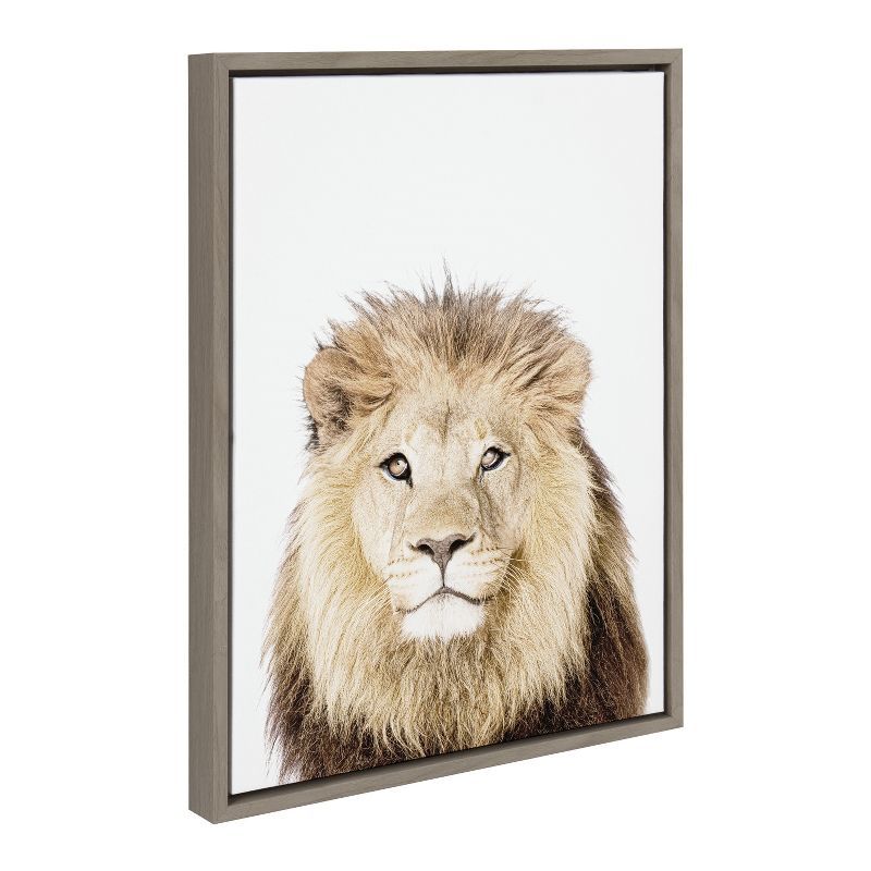 Gray Framed Lion Portrait Canvas Wall Art