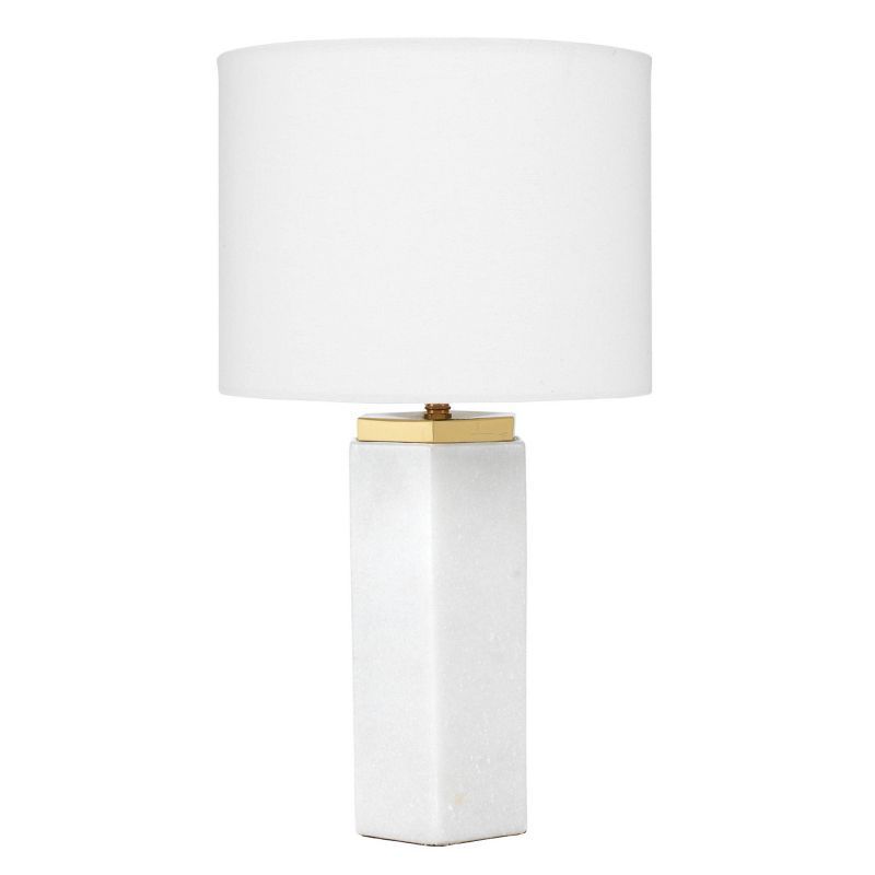 White Marble Table Lamp with Brass Accents and Linen Shade