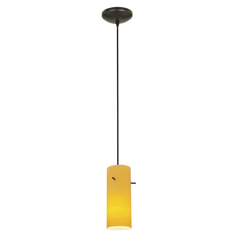 Oil Rubbed Bronze Amber Glass Cylinder Pendant Light