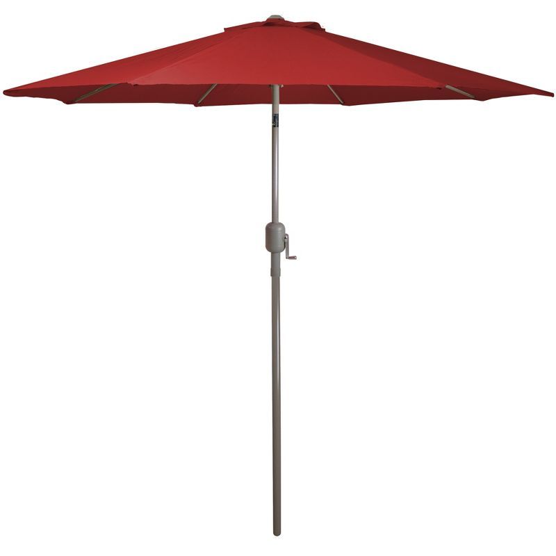 Red 9ft Outdoor Patio Market Umbrella with Hand Crank and Tilt