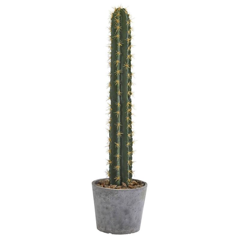 41" Gray Concrete Faux Cactus with Natural River Rocks