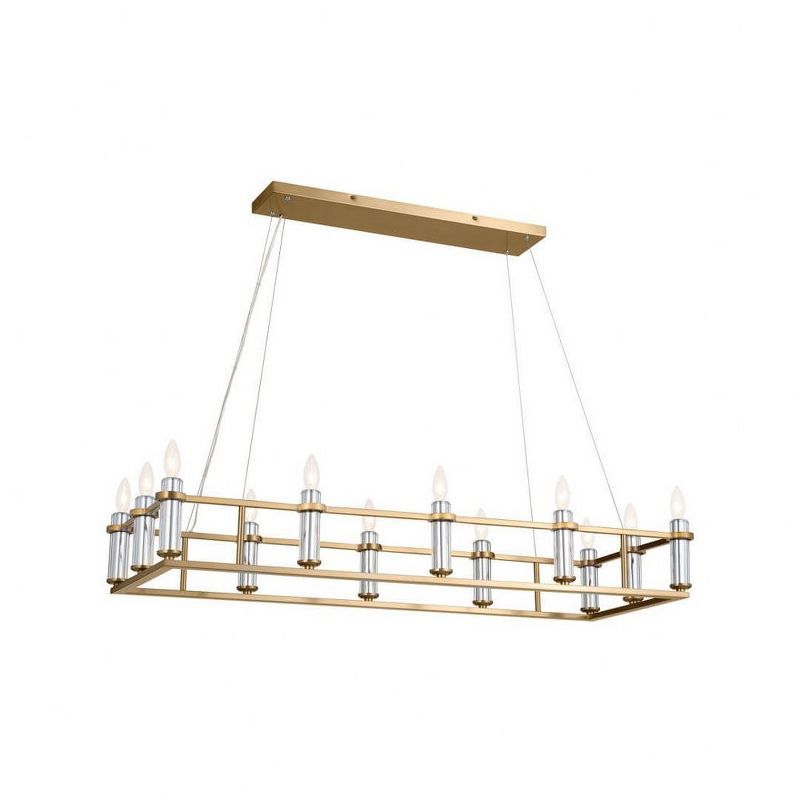 Rosalind Brushed Brass 12-Light Linear Chandelier with Polished Nickel Finish