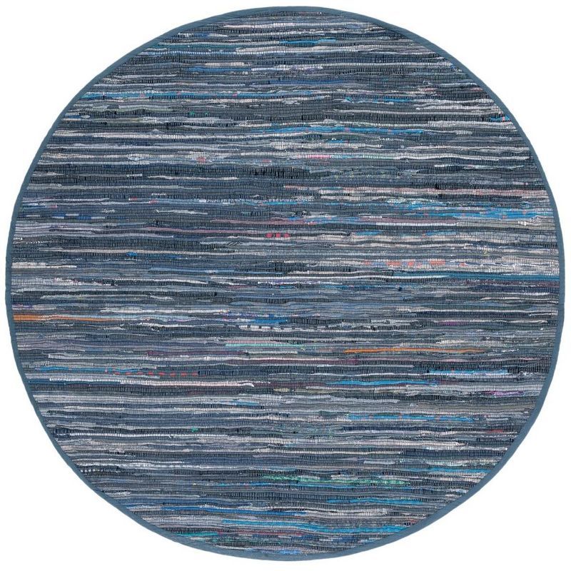 Handwoven Blue Cotton Round Flatweave Area Rug, 4' x 4'