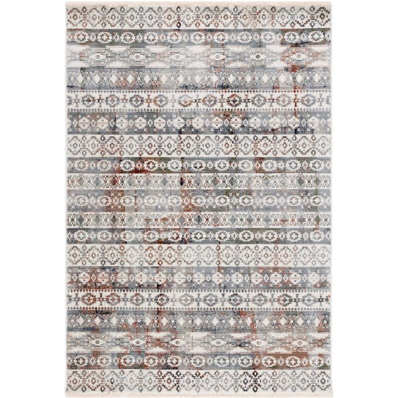 Ivory and Rust Hand-Knotted Rectangular Area Rug