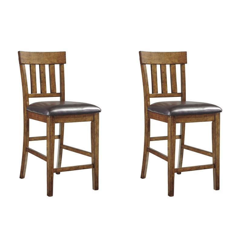 Ralene Medium Brown Faux Leather Counter Height Barstools, Set of 2