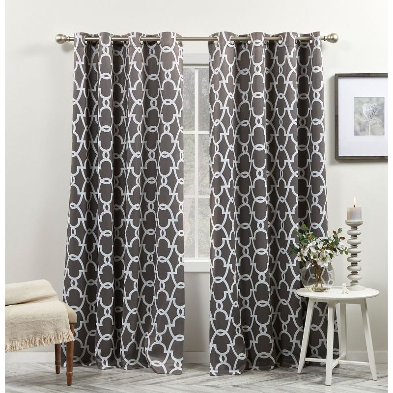 Black Pearl Geometric Room Darkening Thermal Curtain Panels, 52"x108"