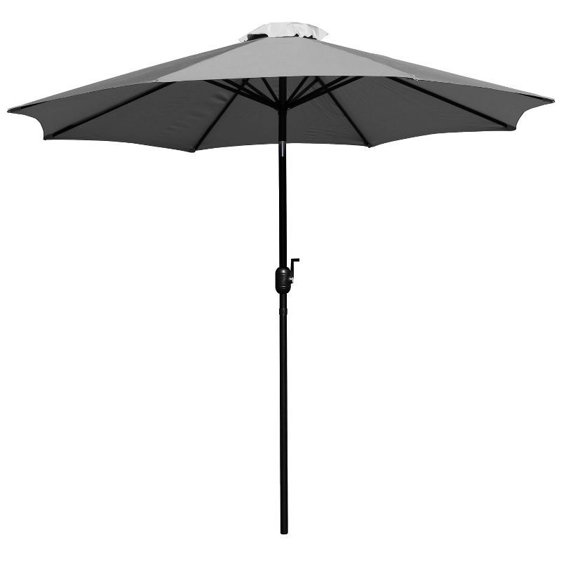 Gray 9-Foot Round Patio Umbrella with Aluminum Pole and Crank Tilt