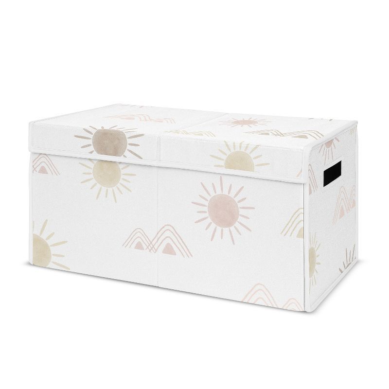 Pink and Beige Fabric Storage Toy Bin with Sun and Mountain Print