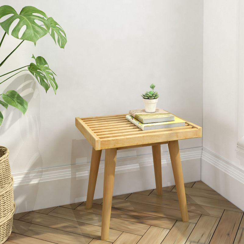 Natural Pine and Birch Mid-Century Square Bench