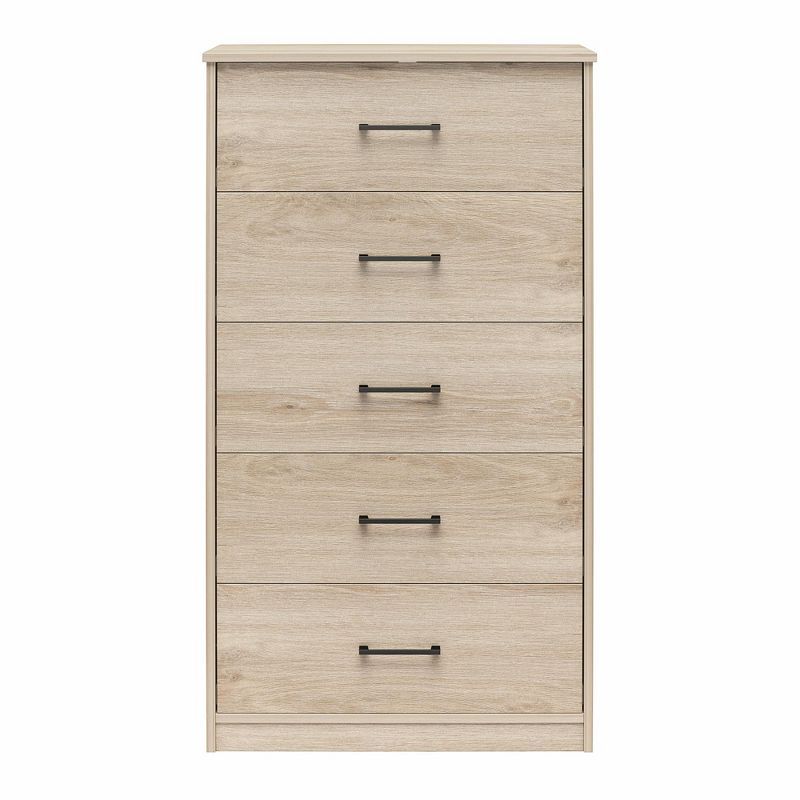 Blonde Oak Tall 5-Drawer Dresser with Metal Handles