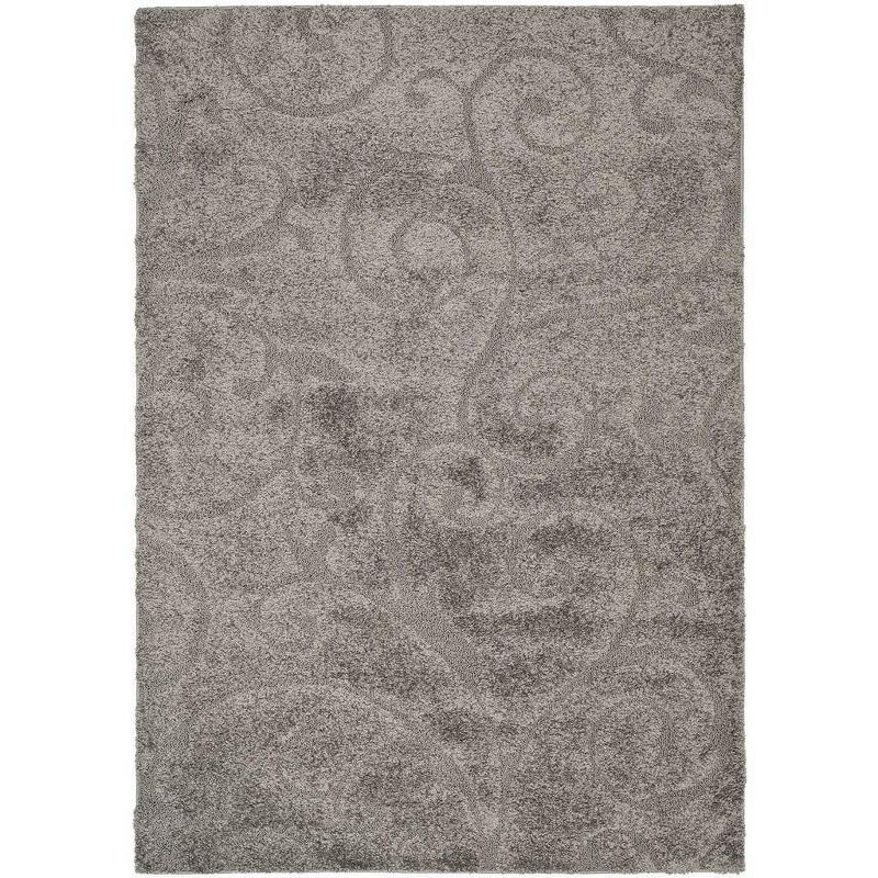 Gray Floral Shag Rectangular Synthetic Area Rug