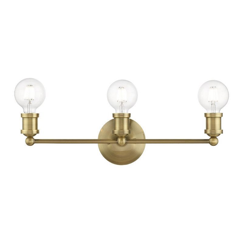 Antique Brass 3-Light Vanity Sconce with Exposed Bulbs