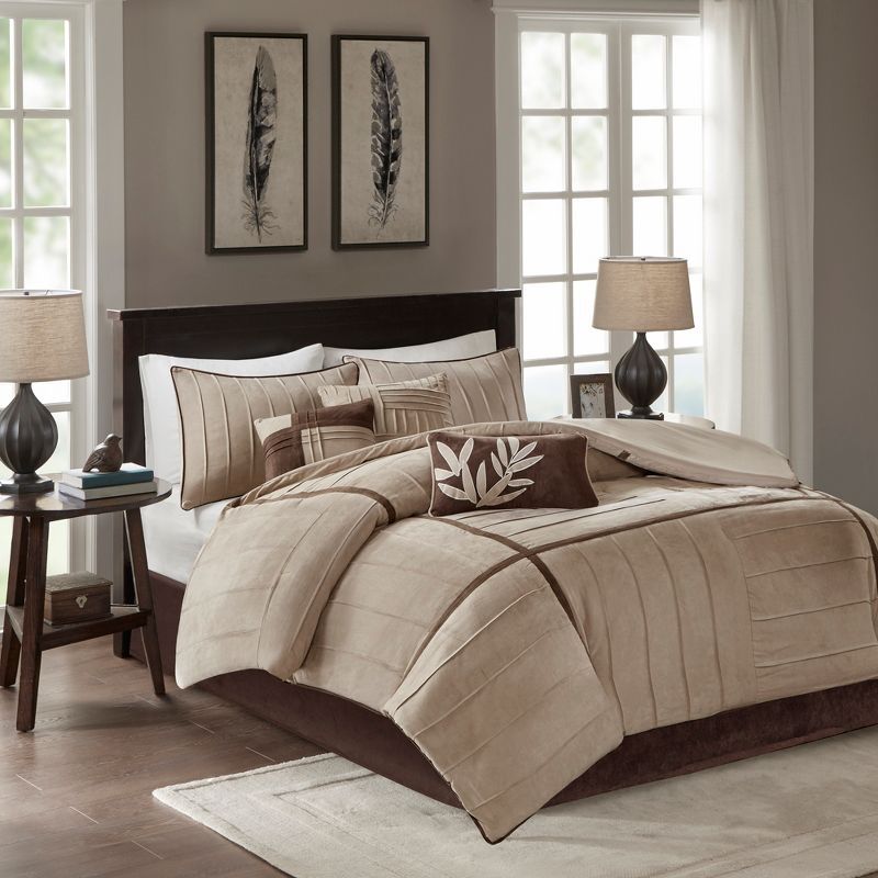 Beige and Brown Reversible Microsuede Queen Comforter Set