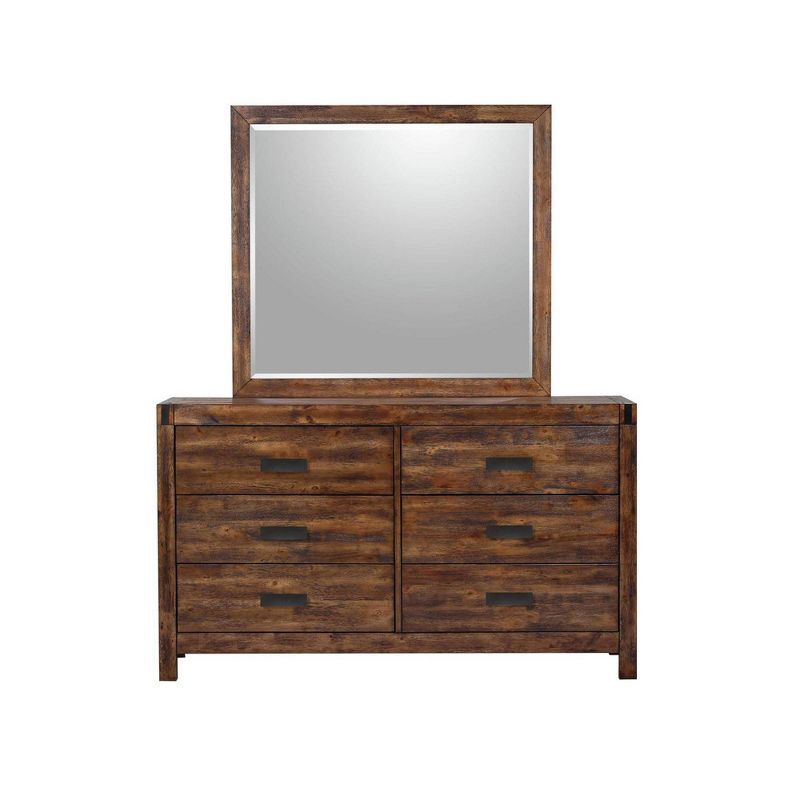 Chestnut Rustic 6-Drawer Dresser with Mirror