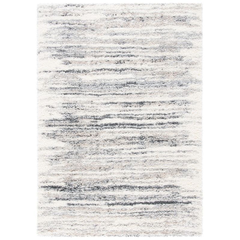 Ivory and Grey Hand-knotted Shag Rug 2'3" x 4'