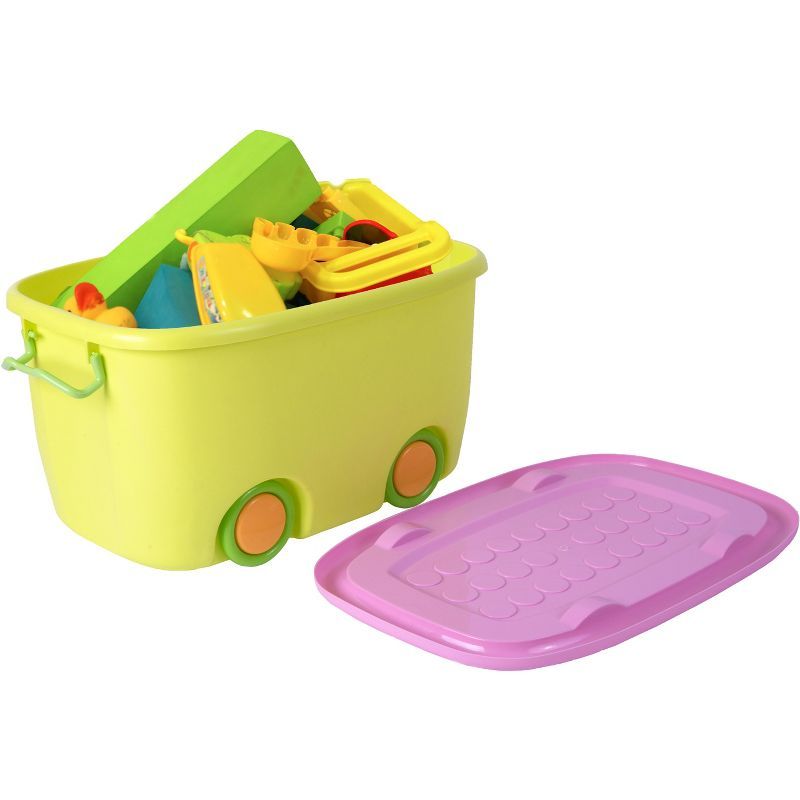 Small Yellow Stackable Toy Storage Box with Wheels