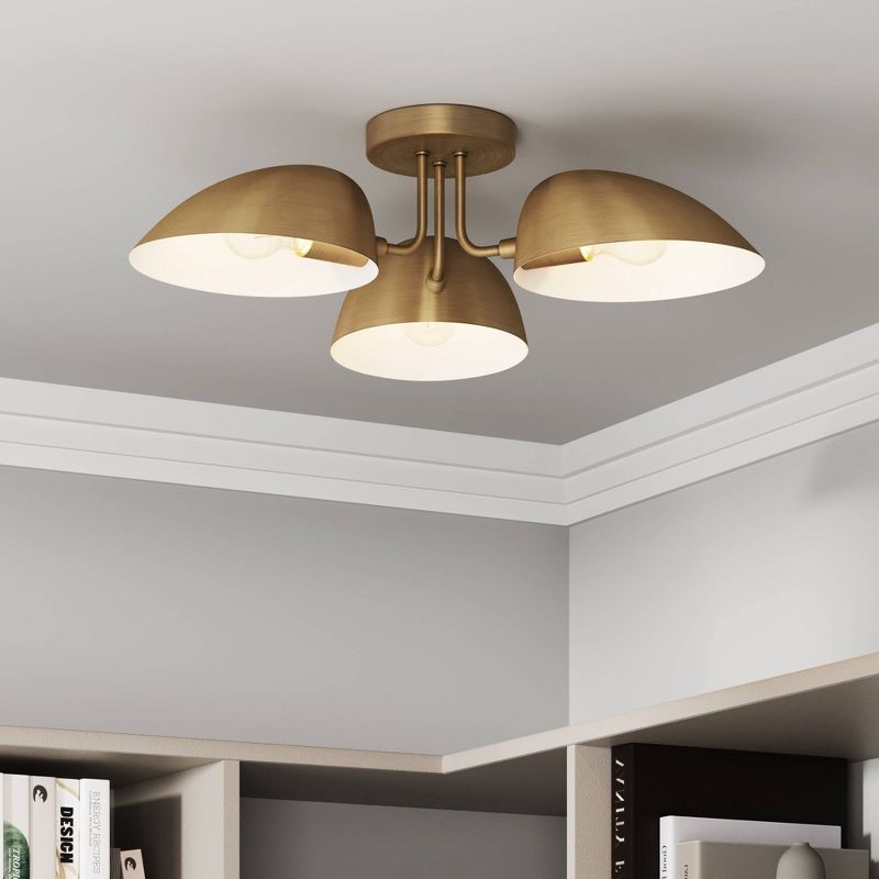 Argo 24" Brass and Glass 3-Light Semi-Flush Mount