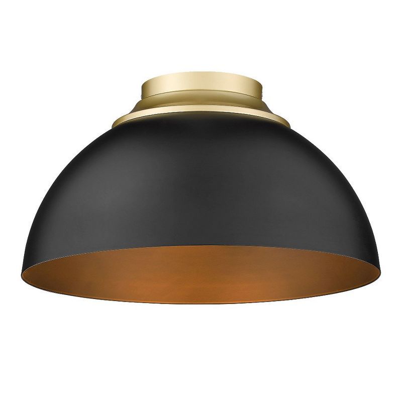 Olympic Gold and Matte Black Dome Flush Mount Light