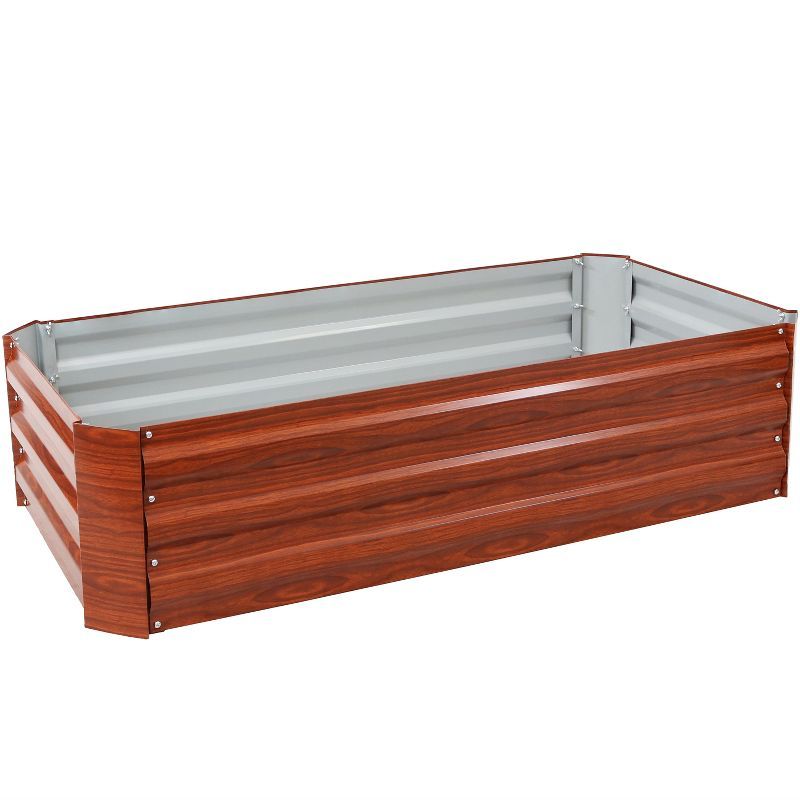 Woodgrain Brown Galvanized Steel Raised Garden Bed for Outdoor Plants