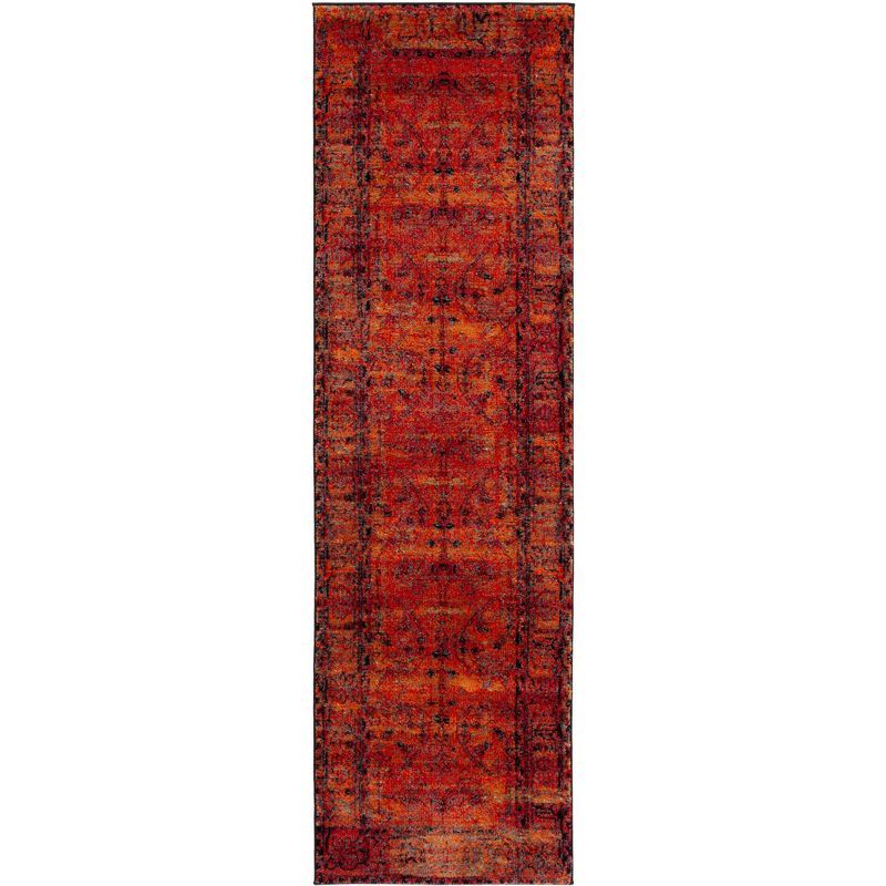 Vintage Orange Synthetic Oriental Runner Rug - 2'3" x 18'